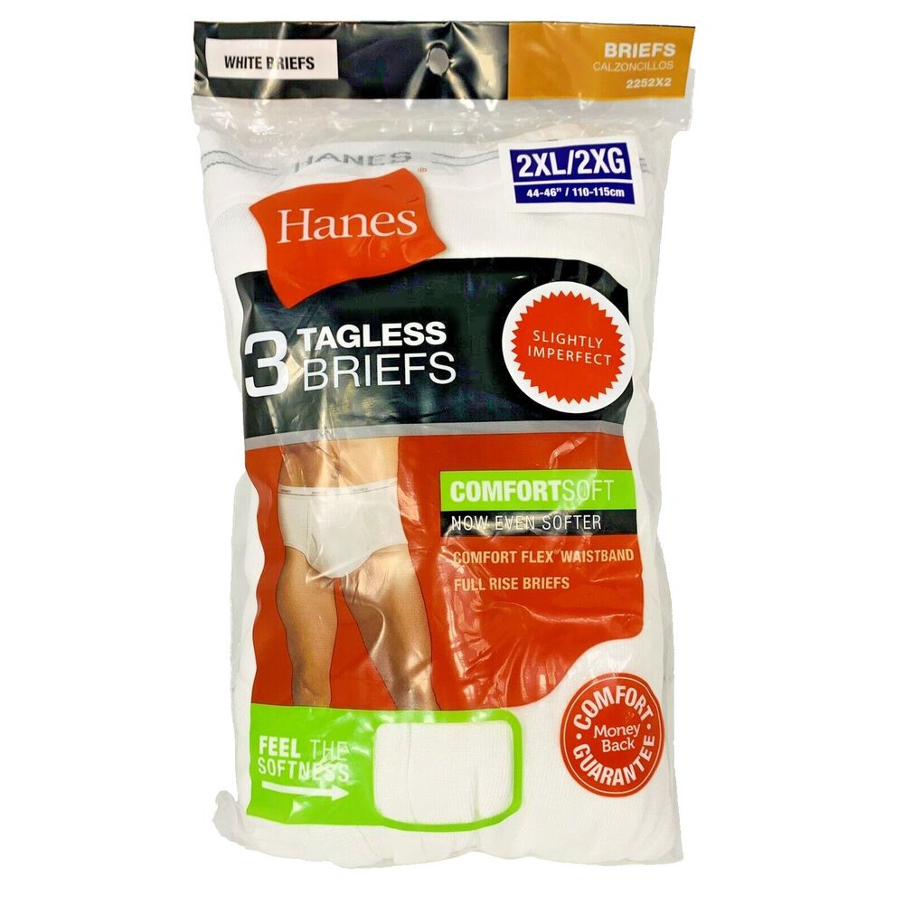 3 Mens Hanes White Cotton Briefs 2XL 44-46 Full Rise Big Slightly Imperfect 2014 - Picture 4 of 11